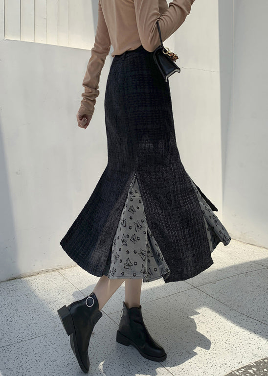 French Black High Waist Patchwork Cotton Skirts Spring RV010 ABC