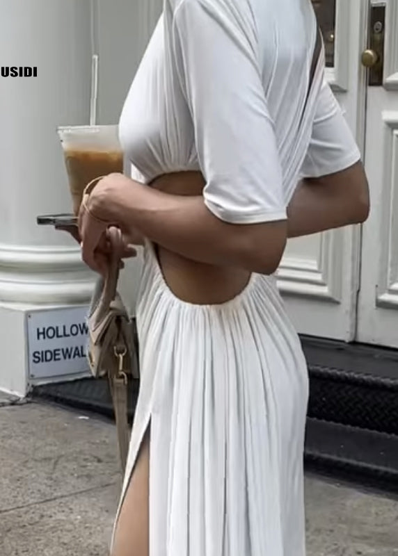 Sexy White Asymmetrical Design Hollow Out Side Open Dresses Summer EE001 shopify