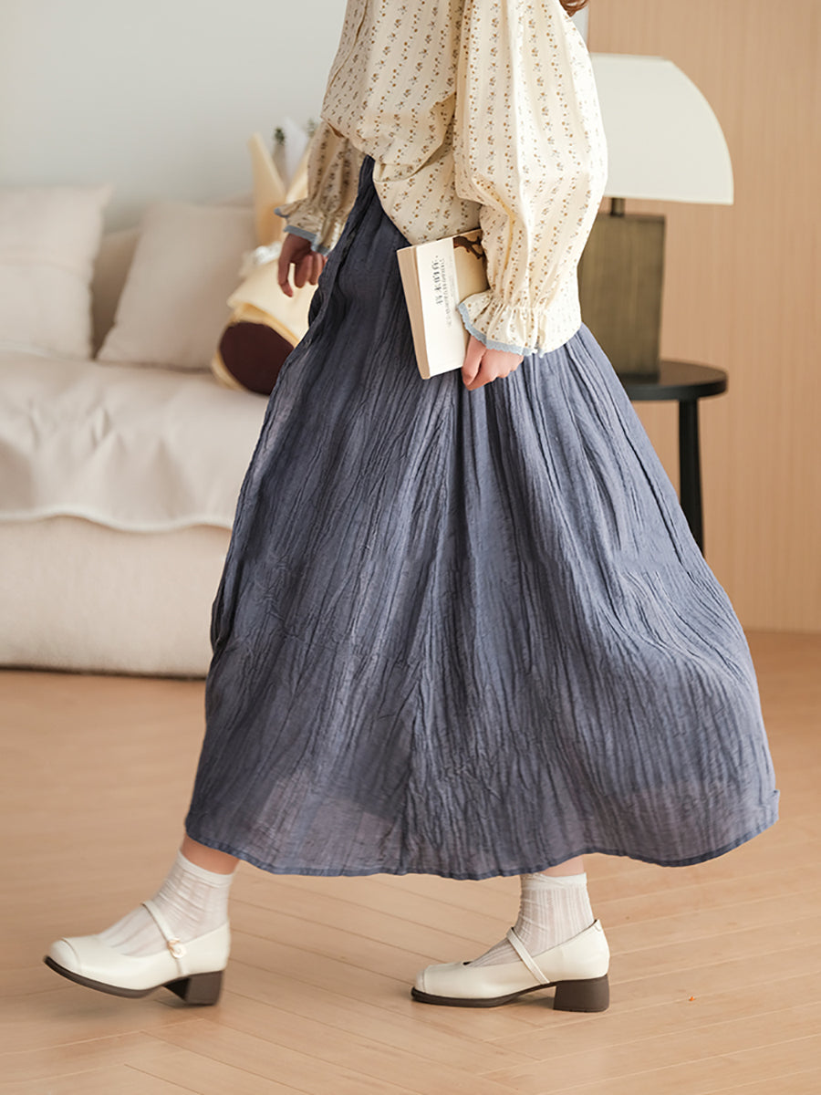 Plus Size Women Casual Solid Ramie Loose Skirt KL1030 Ada Fashion