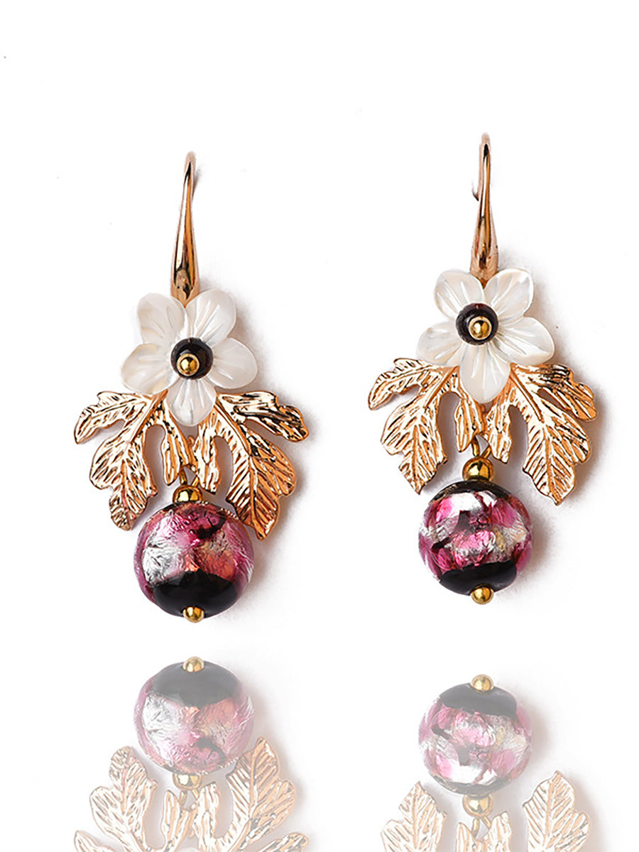 Women Shell Retro Pearl Flower Earrings AK1007 Genistyle Shop