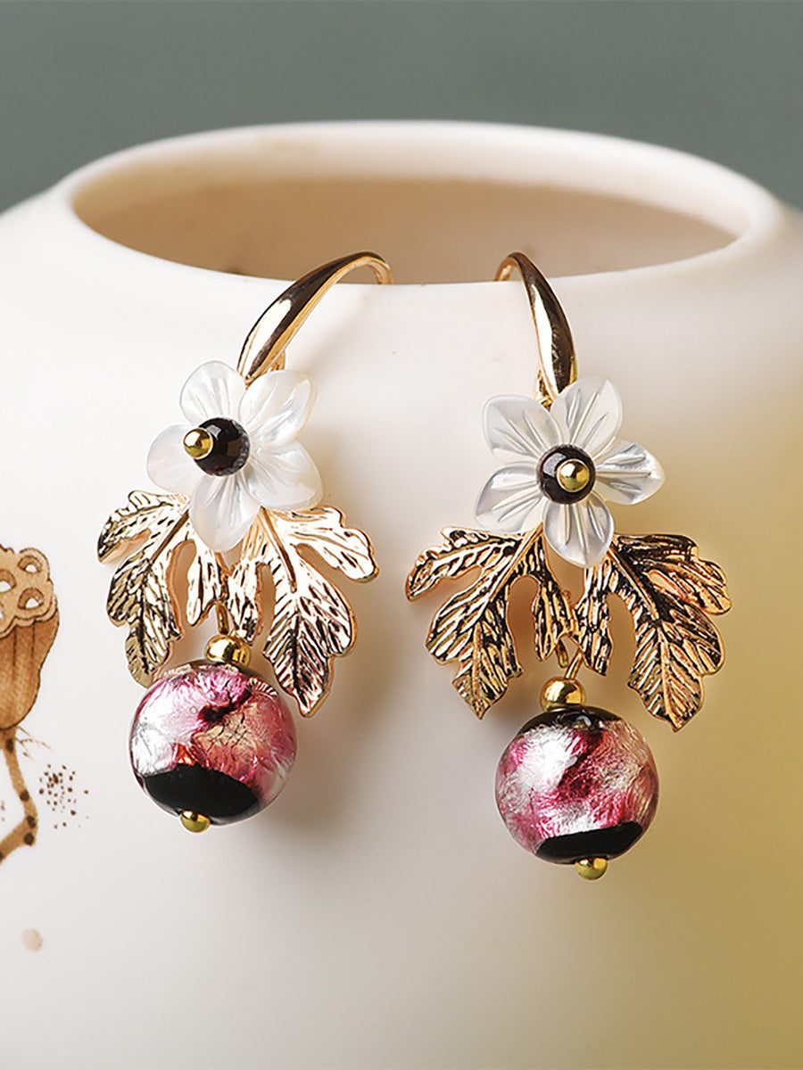 Women Shell Retro Pearl Flower Earrings AK1007 Genistyle Shop