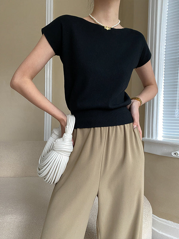 Pink Sleeve Top Short Knit Boat Loose Neck Stylish FashionChic
