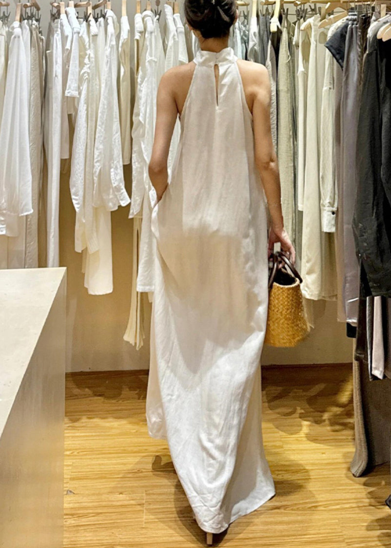 New White Cold Shoulder Solid Cotton Maxi Dresses Sleeveless EE011 shopify