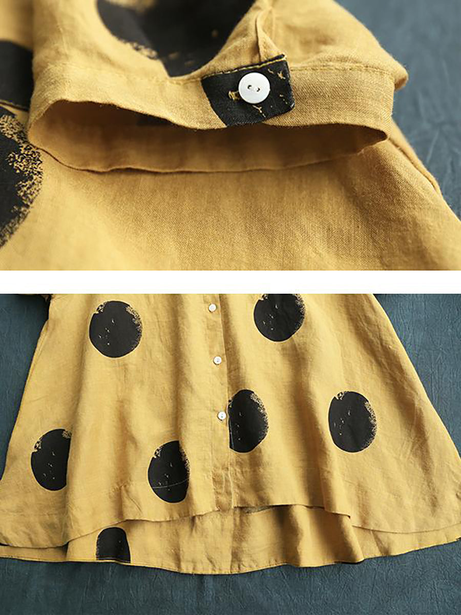 Dot Collar Stand Linen Polka Plus Cotton Size Shirt FashionChic