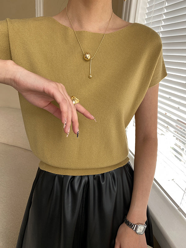 Pink Sleeve Top Short Knit Boat Loose Neck Stylish FashionChic