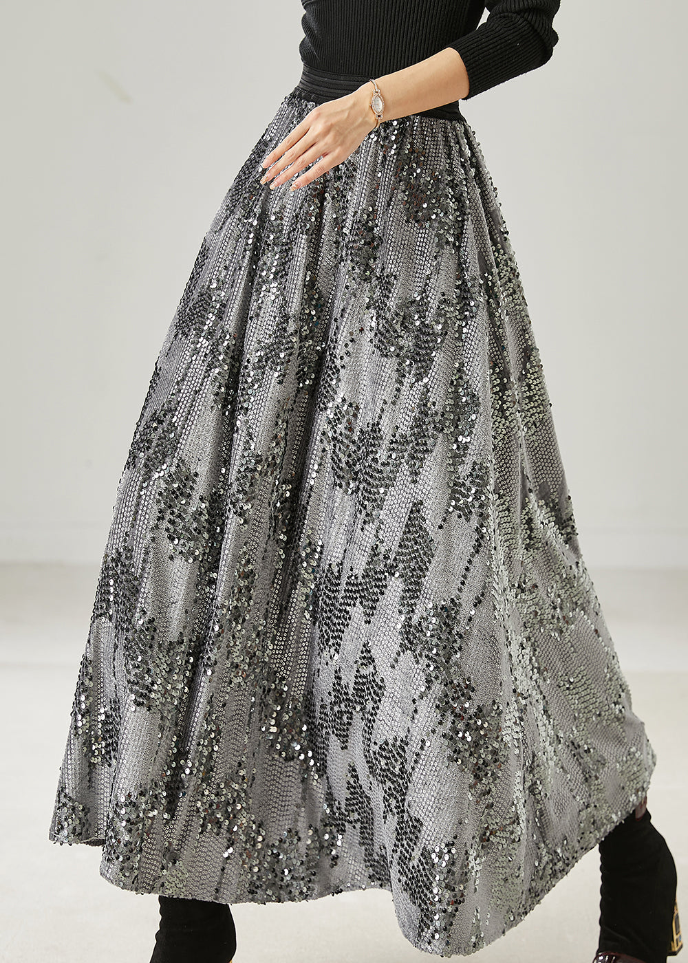 French Grey Sequins Exra Large Hem Skirt Summer AZ1035 shopify