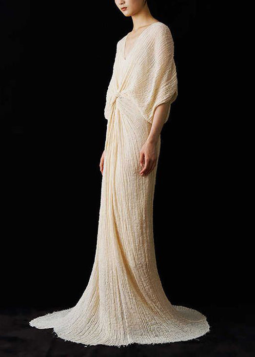 Up Italian Summer Dress Neck Lace Wrinkled Ankle V FashionChic