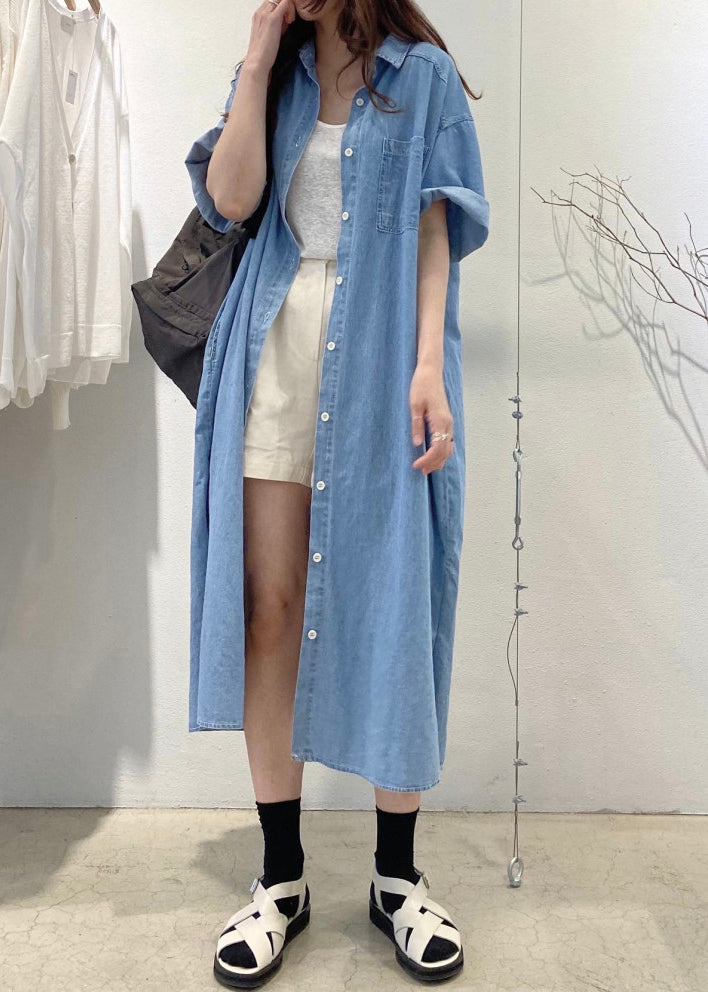 Boho Blue Holiday Denim Dress Oversized Summer FashionChic