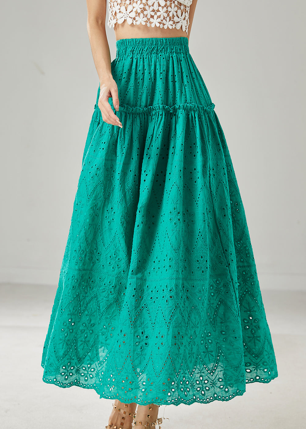 Green Cotton Skirts Ruffled Exra Large Hem Summer AZ1024 shopify