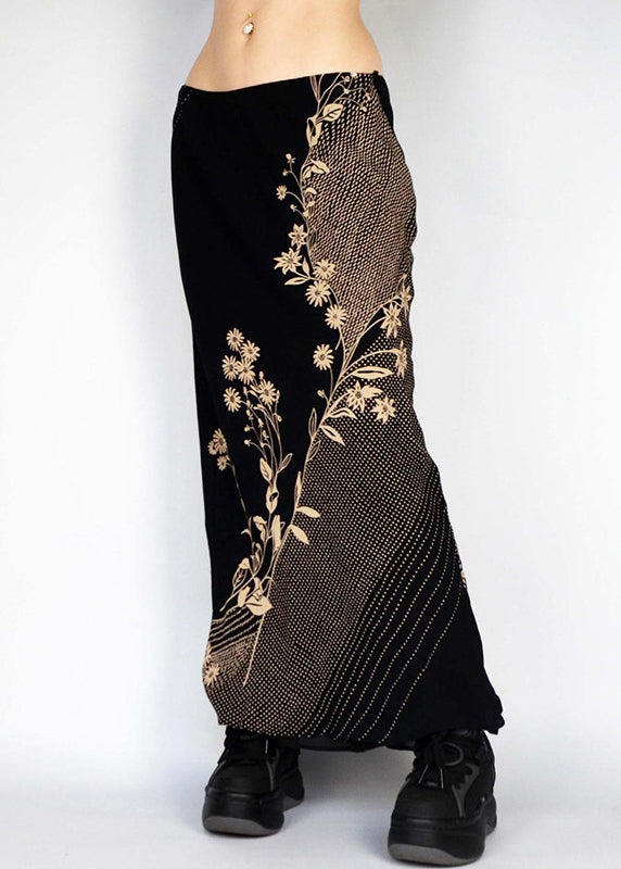 Art Low Waist Skirts Print Spring Holiday Black FashionChic