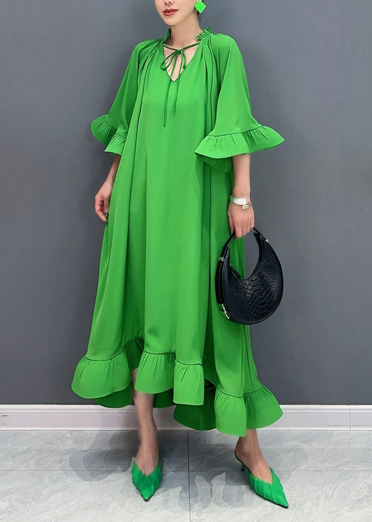 Green Tie Lace Patchwork Maxi Dresses Fall AO1029 JDML-FDL240909