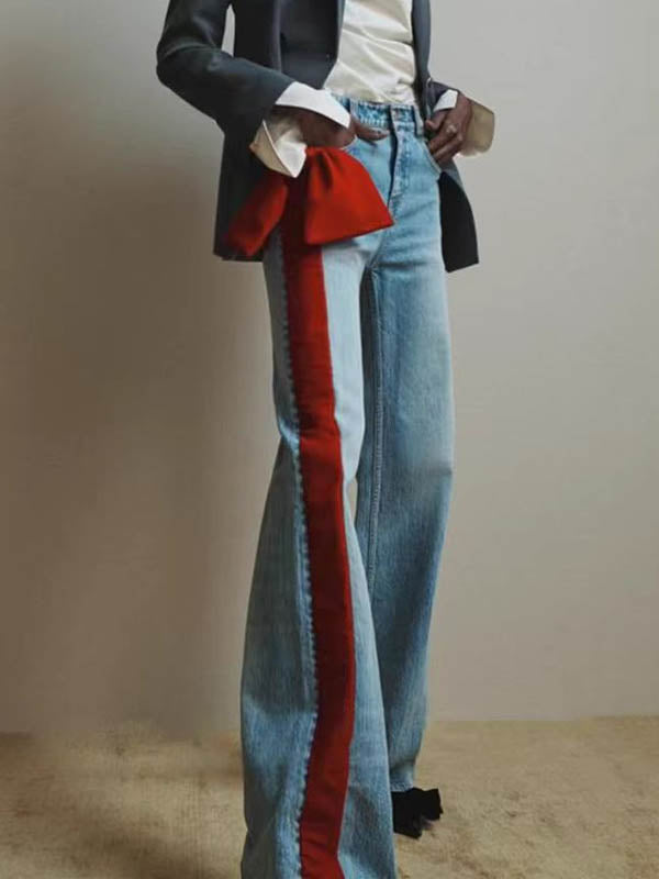 Red Chic Tied Straight Jeans High Waist Buttoned FashionChic