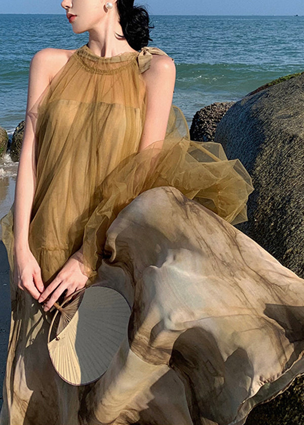 Holiday Style Tie Dyed Mesh Patchwork Fake Two Chiffon Long Dresses TT1029 shopify