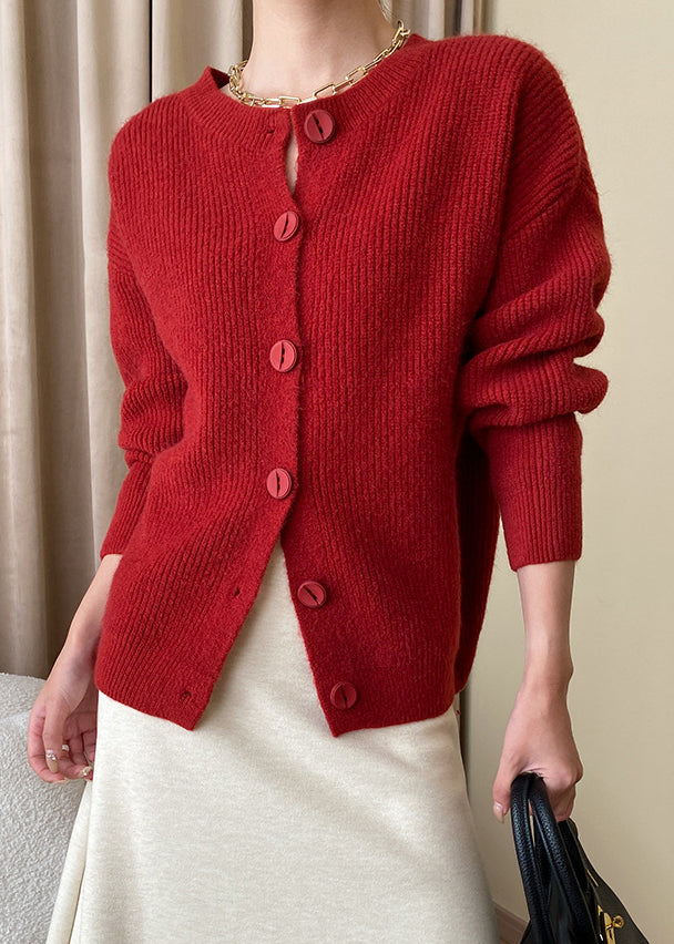 Loose Red Button Solid Knit Coats Fall AF1036 HS-NCT240914