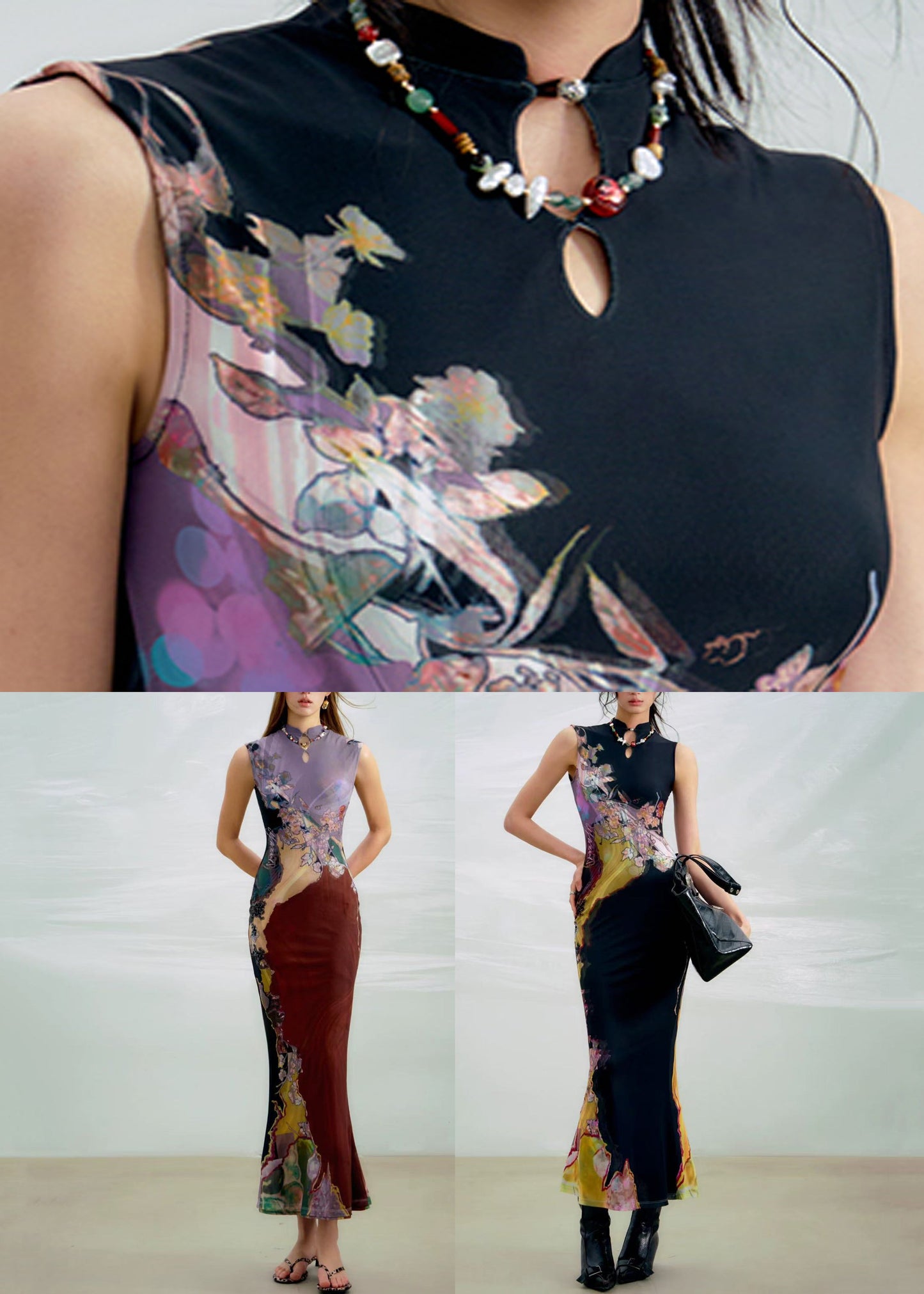 Sides Wear On Long Dress Both Purple Sleeveless Print FashionChic