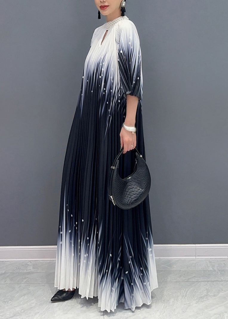 Fitted Black Turtleneck Print Wrinkled Vacation Maxi Dresses Summer AO1032 JDML-SDL240909