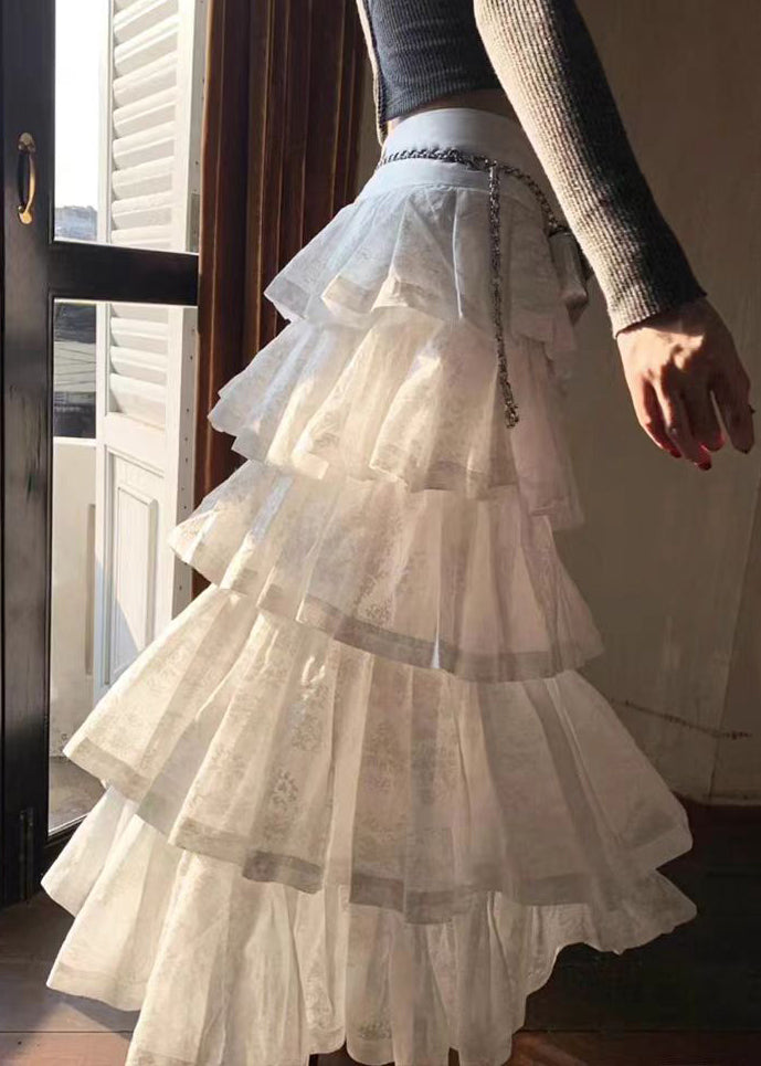 Bohemian White Wrinkled High Waist Cotton Skirt Summer AZ1043 shopify
