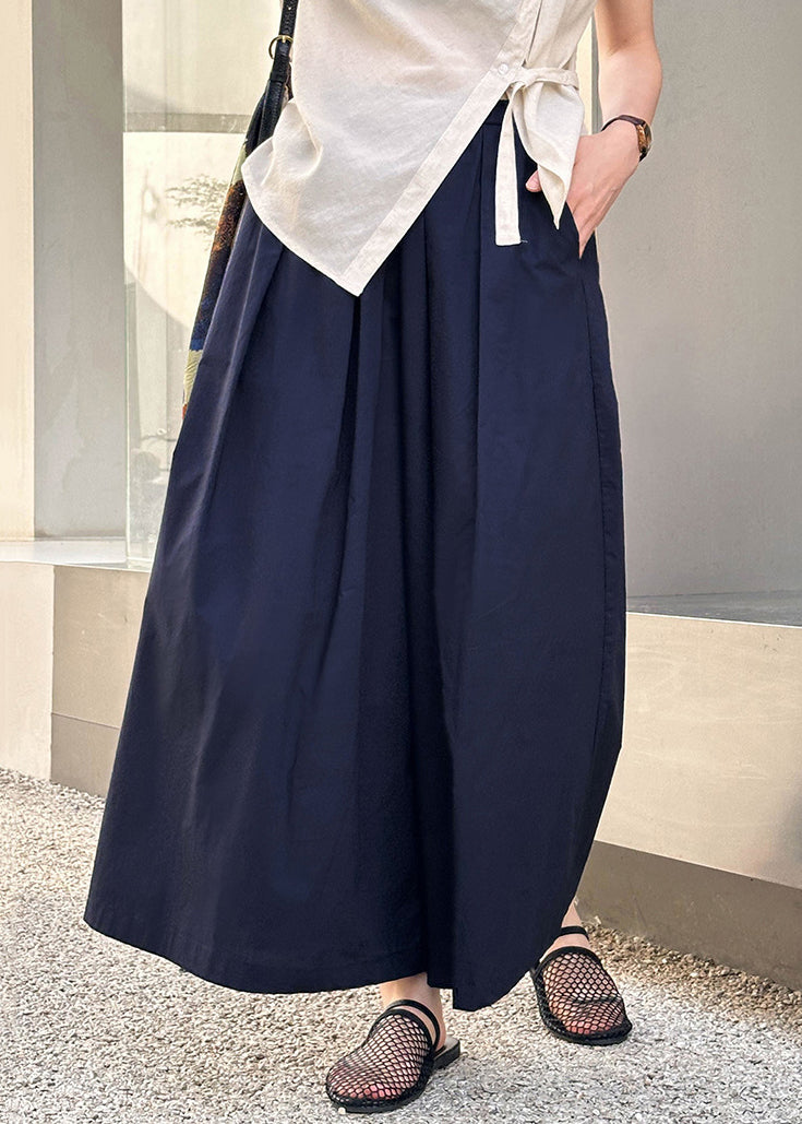 New Navy Pockets Elastic Waist Cotton Crop Pants Summer AF1077 HS-CPTS240914