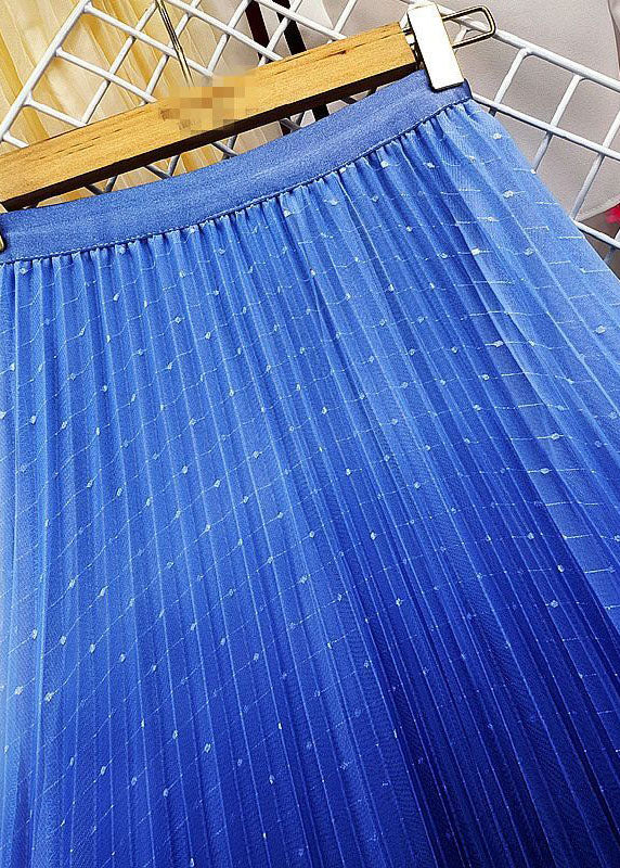 Women Blue Elastic Waist Sequins Gradient Color Tulle Pleated Skirt Spring AJ1003 shopify
