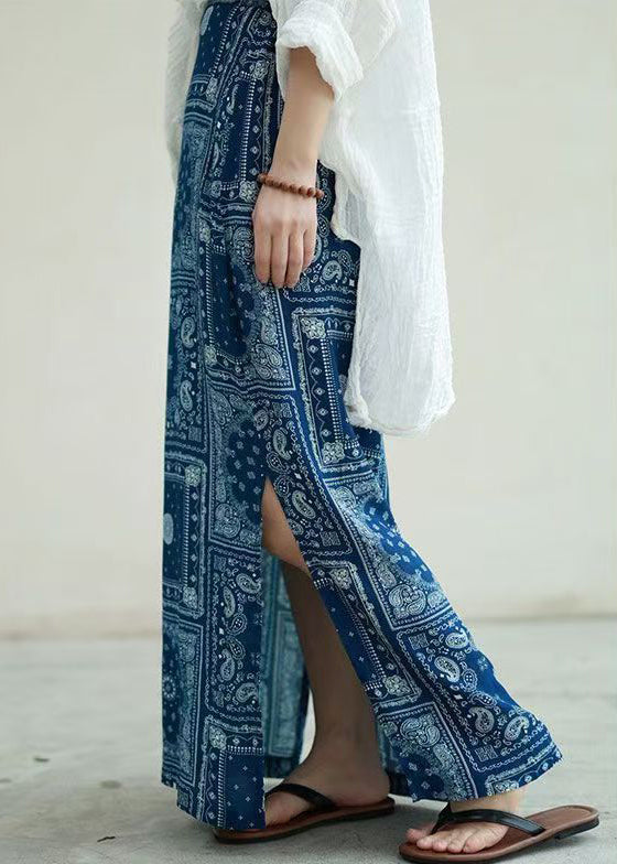 New Blue Print Side Open High Waist Cotton Skirts Fall QP004 OL-SKTS241001