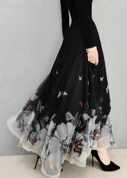 Italian Black Print Elastic Waist Tulle Skirt Spring RV009 ABC
