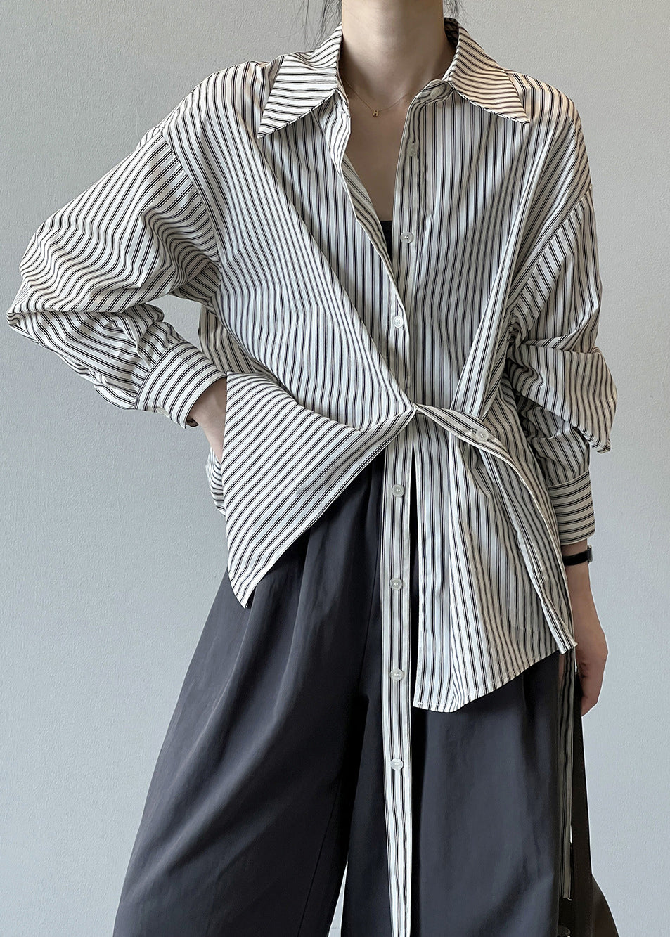 Pan Cotton Collar Fall Striped Peter French Shirt Button FashionChic