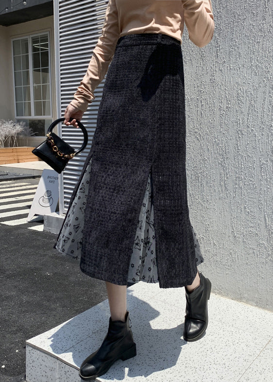 French Black High Waist Patchwork Cotton Skirts Spring RV010 ABC