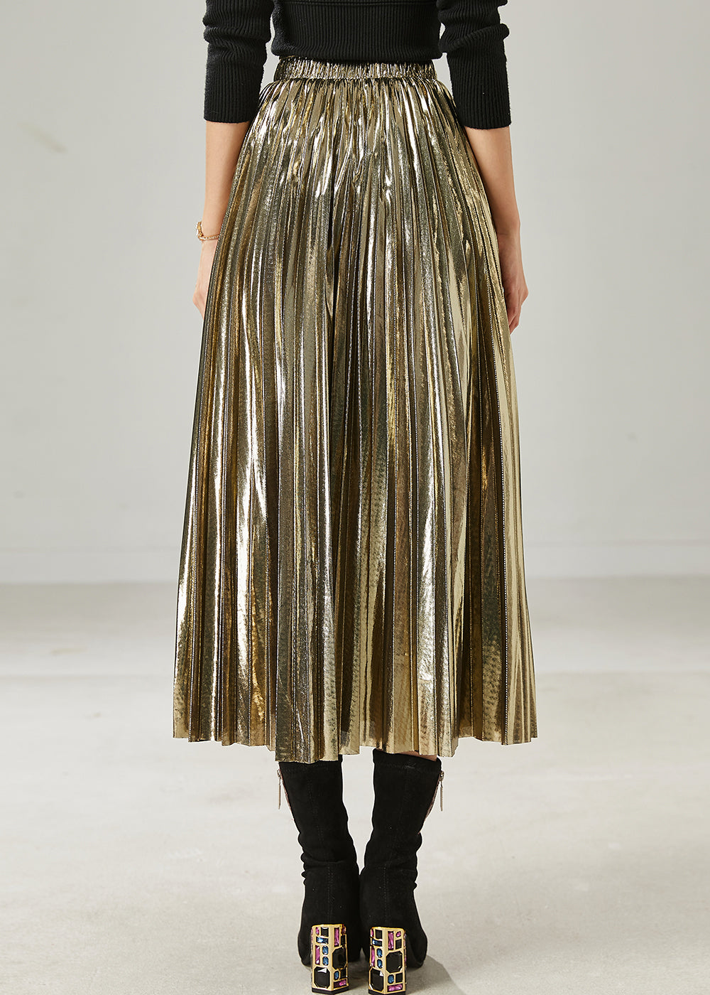 Italian Champagne Exra Large Hem Pleated Skirt Summer AZ1017 shopify