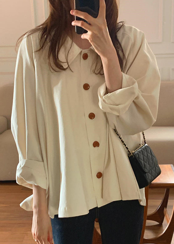 Peter Cotton Top Loose Cute Pan Beige Collar Spring Shirt FashionChic