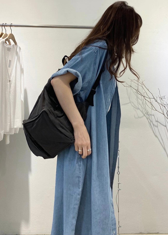 Boho Blue Holiday Denim Dress Oversized Summer FashionChic