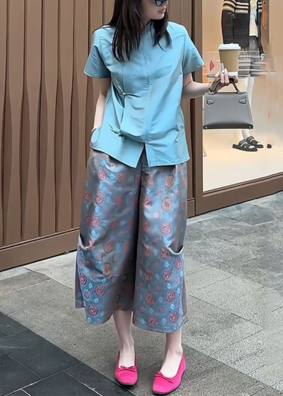 New Rose Button Shirt And Crop Pants Two-Piece Set Summer QP008 OL-TPIEC241001