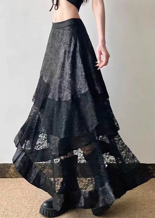French Black Asymmetrical Lace Patchwork Skirt Summer QP029 OL-SKTS241001