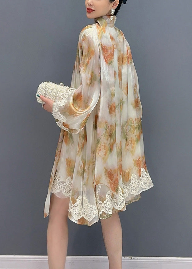 2024 New Stylish Printed Lace Up Mid Dress Long Sleeve AO1021 JDML-FDM240909