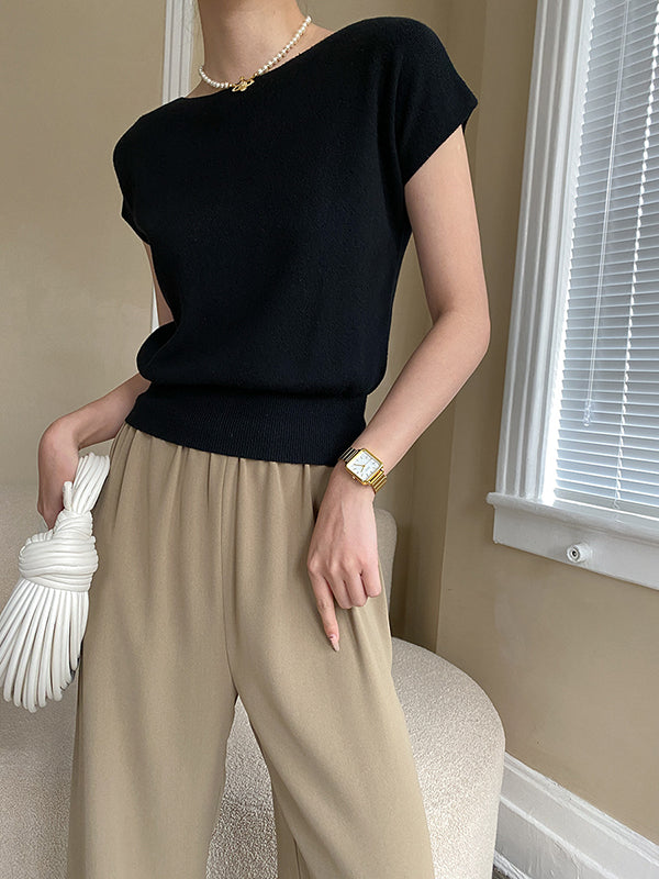 Pink Sleeve Top Short Knit Boat Loose Neck Stylish FashionChic