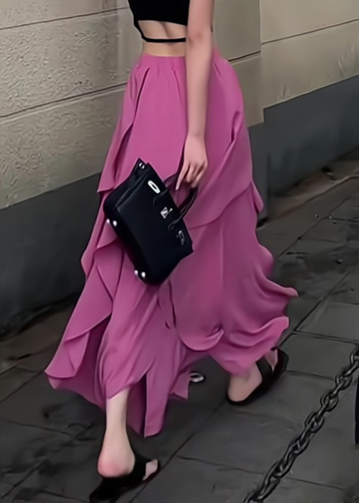 Patchwork Organic Ruffled Purple Summer Skirt Waist Elastic Maxi FashionChic