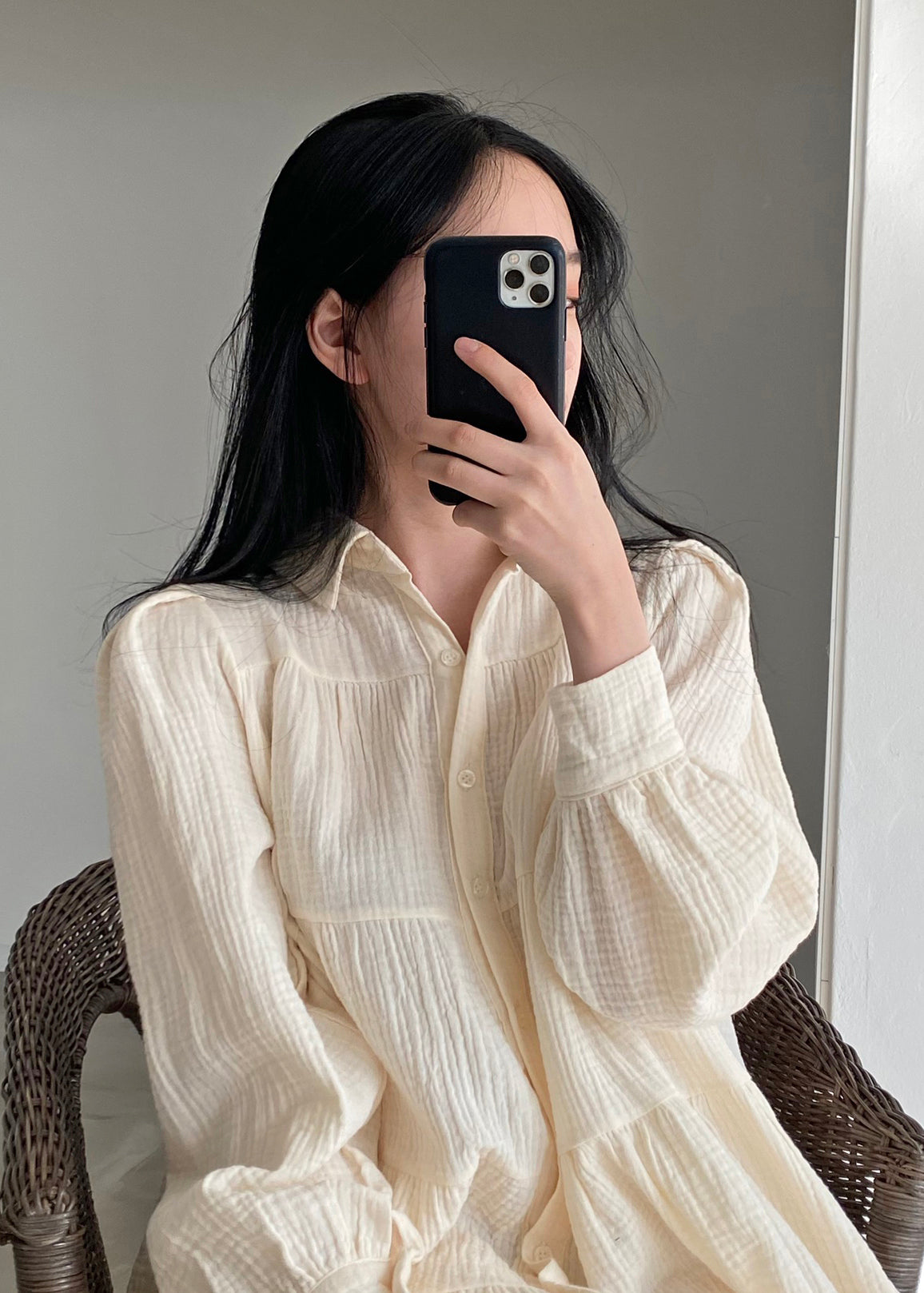 Wrinkled Dresses Beige Spring Shirt Modern Oversized Cotton FashionChic
