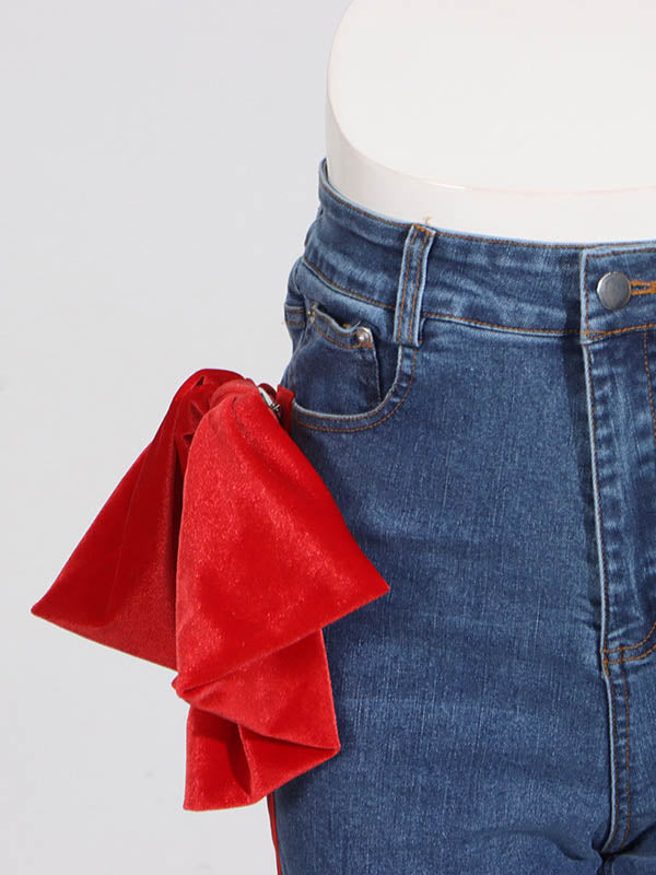 Red Chic Tied Straight Jeans High Waist Buttoned FashionChic