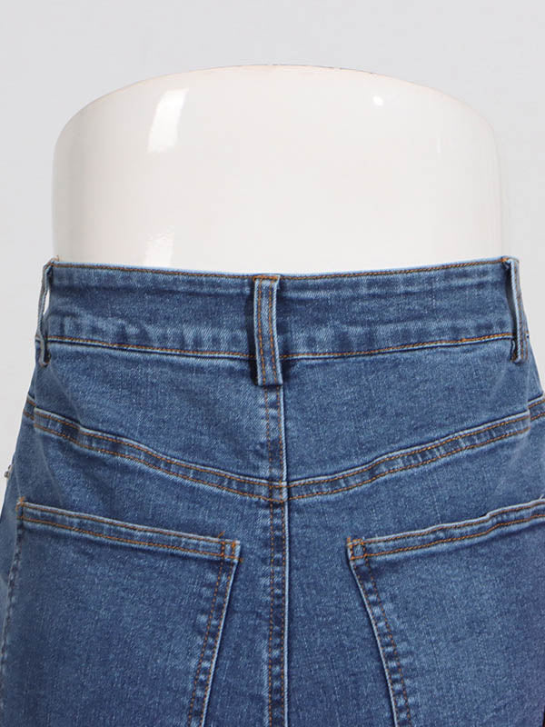 Red Chic Tied Straight Jeans High Waist Buttoned FashionChic