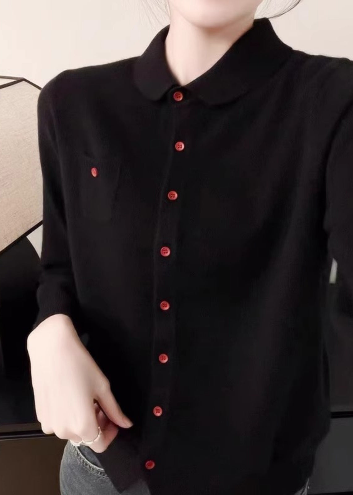 Handmade White Peter Pan Collar Pockets Solid Cotton Knitted Cardigans Fall QP009 OL-NCT241001