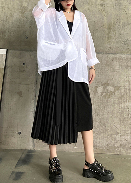 Loose Black Asymmetrical Patchwork Cotton Pleated Skirt Summer AJ1012 shopify