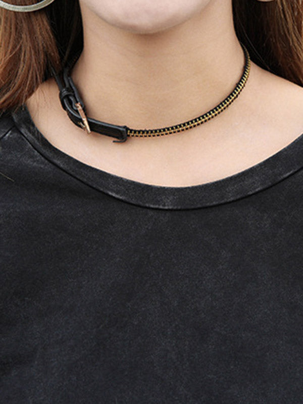 Black Sleeves T-shirt Out Long Round-neck Street Loose Hollow FashionChic