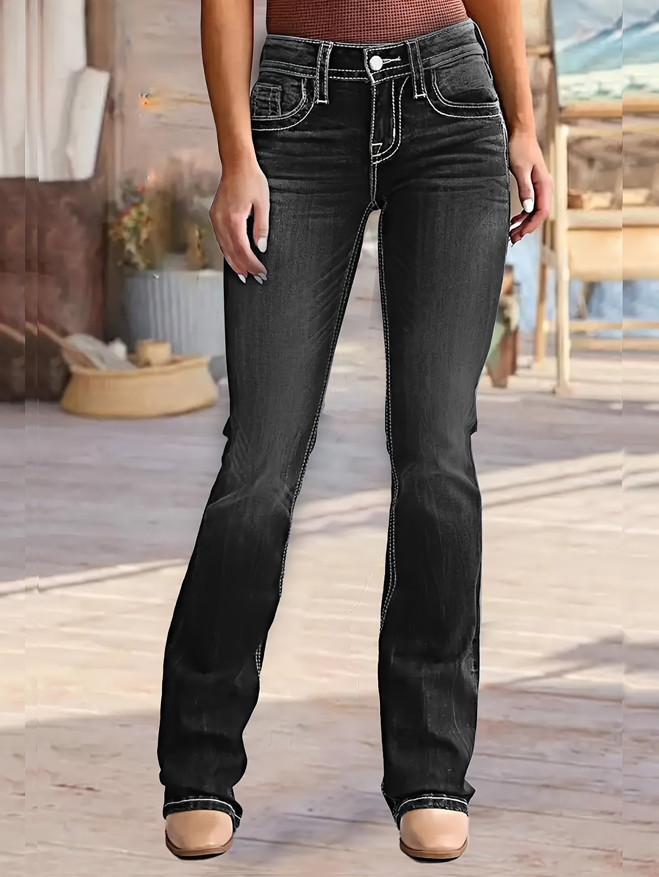 Chic Skinny-Fit Flare Leg Jeans - High-Stretch & Easy Care, Low-Waist, Versatile Denim for Women's Weekend Casual Furdela