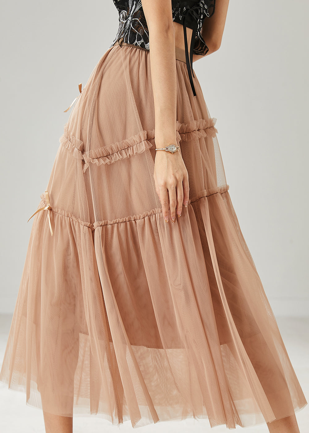 Beautiful Khaki Bow Ruffled Tulle Skirts Summer AZ1015 shopify