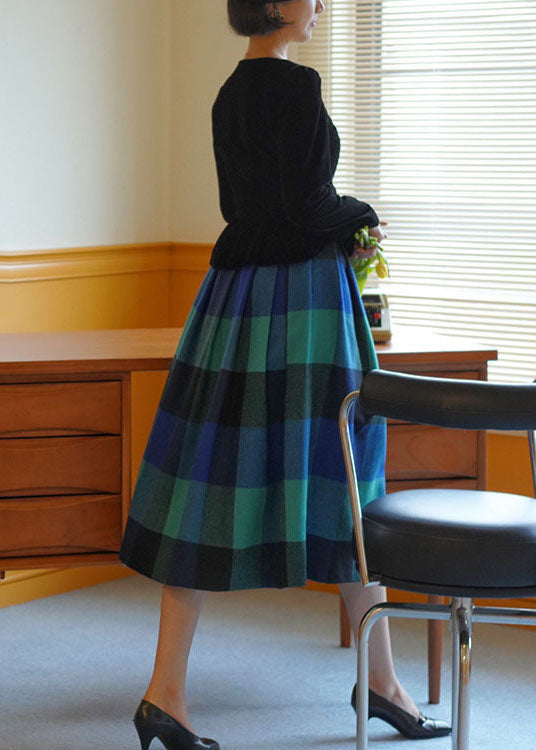 Unique Blue High Waist Plaid Wool Pleated Skirt Spring AJ1001 shopify