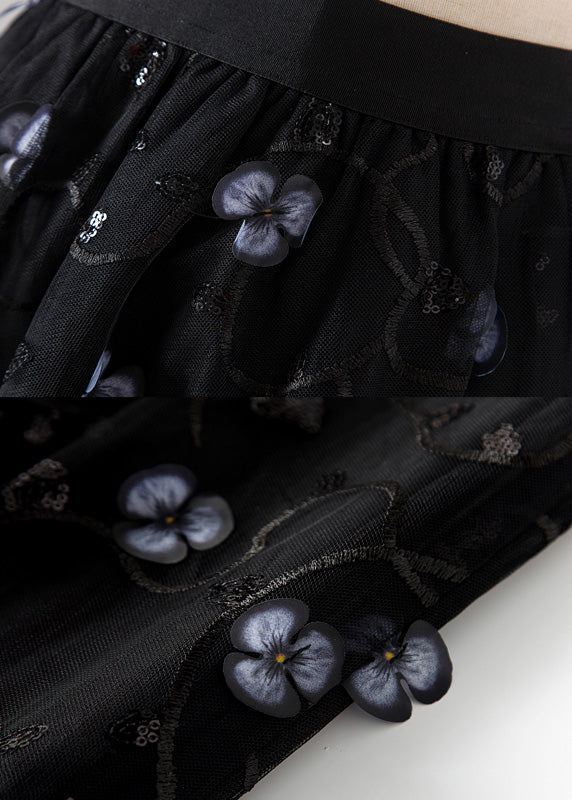 Art Black Embroidered Floral High Waist Tulle Pleated Skirts Spring AJ1018 shopify
