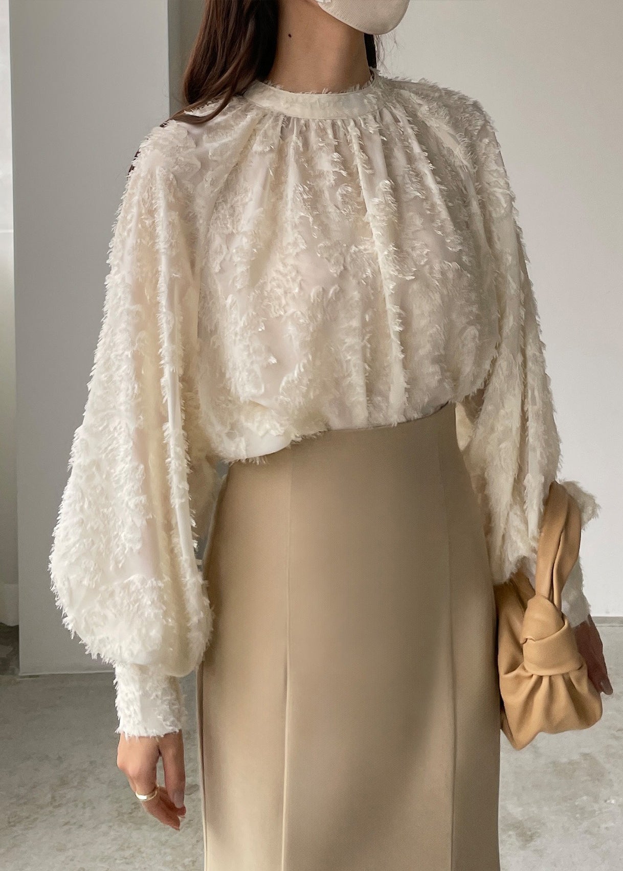 Sleeve Shirt Lantern Classy Chiffon Tasseled Beige Top FashionChic