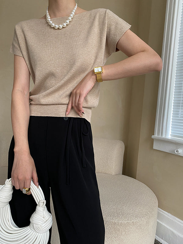 Pink Sleeve Top Short Knit Boat Loose Neck Stylish FashionChic