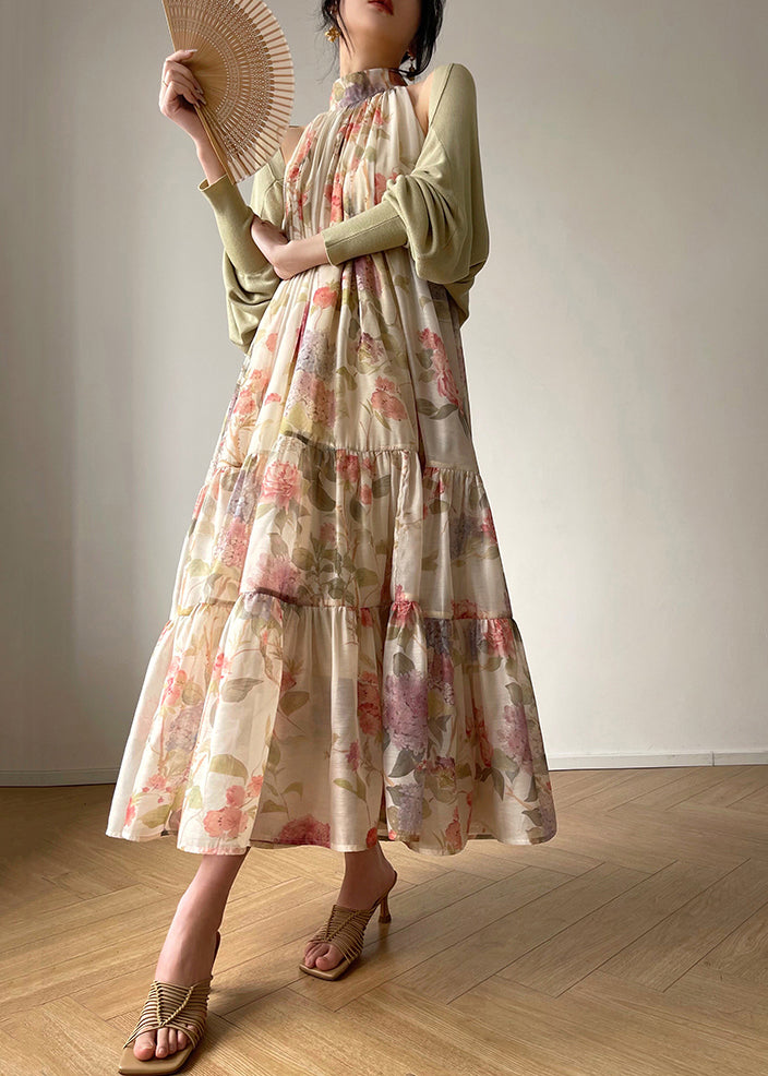 French Wrinkled Button Print Cotton Holiday Dress Summer AJ1029 shopify