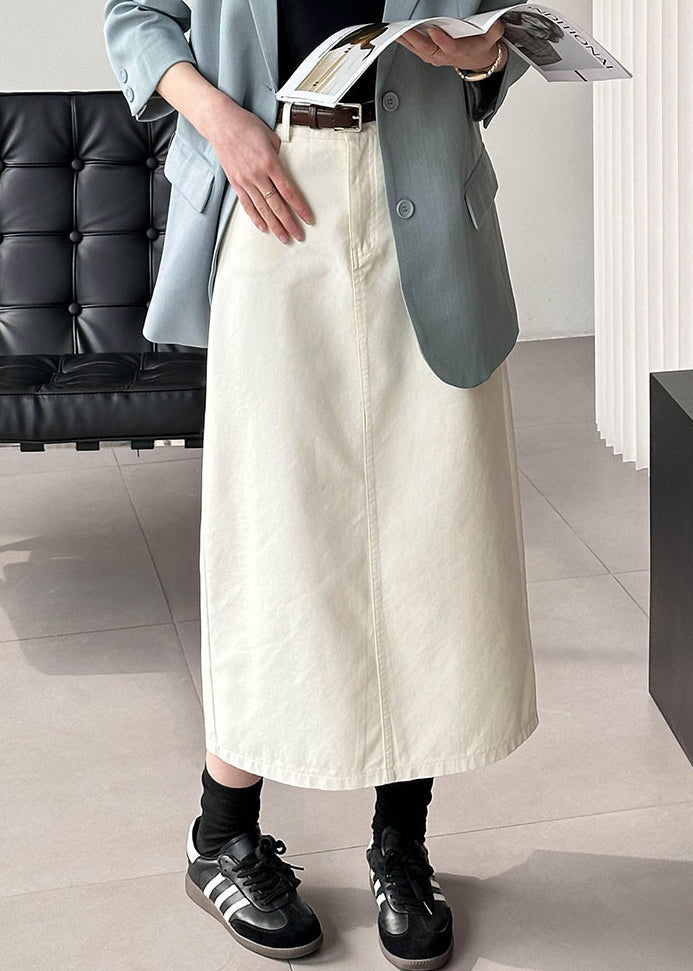 New White Pockets High Waist Cotton Skirt Fall AF1080 HS-SKTS240914