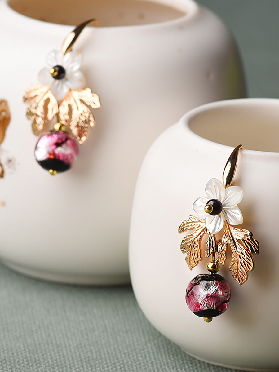 Women Shell Retro Pearl Flower Earrings AK1007 Genistyle Shop